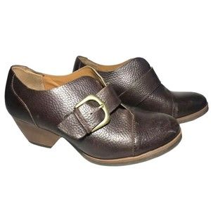 Korks Kork Ease Brown Leather Heeled Ankle Boots Monk Strap US Womens 7 EUR 38